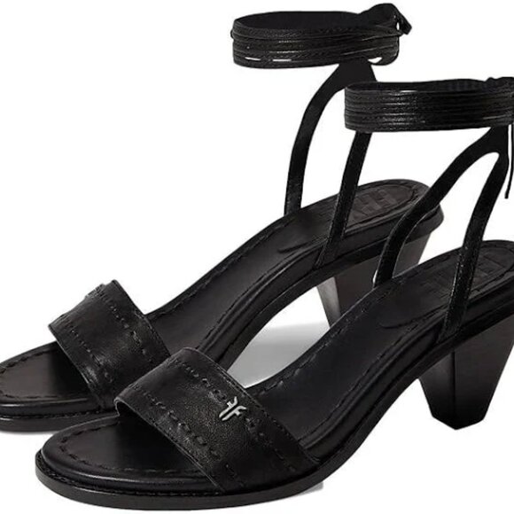 NEW FRYE Leather Estelle Ankle Tie Sandals black for women 567mn - Picture 5 of 10